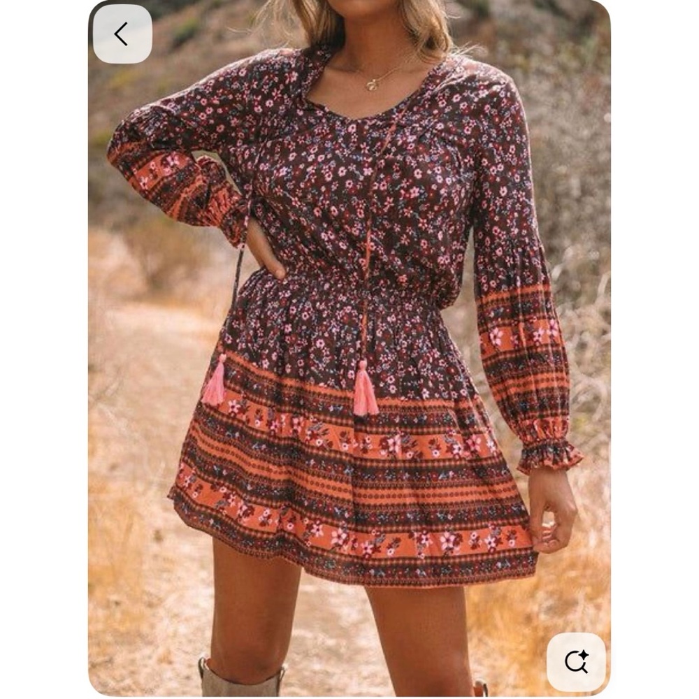 Vici Floral Boho Tassel Dress
